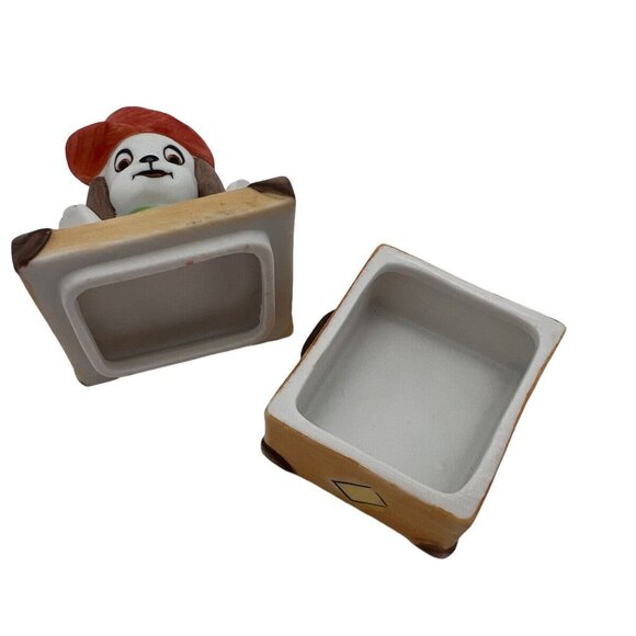 Vtg Lefton Trinket Box Dog Puppy Porcelain Bisque Suitcase Hat Scarf 2325 EUC - Picture 7 of 10